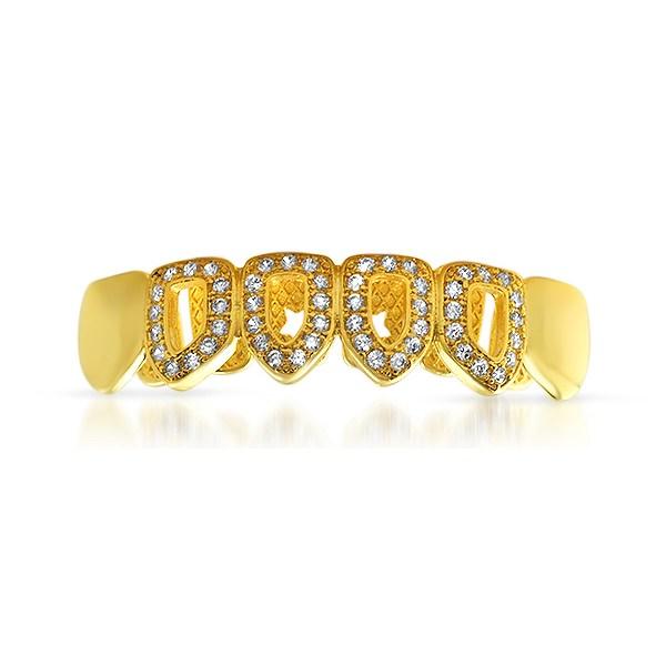 Polished 4 Open Tooth CZ Bling Bottom Teeth HipHopBling