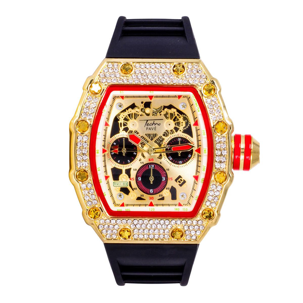 Popular Red Trim Iced Out Hip Hop Watch HipHopBling
