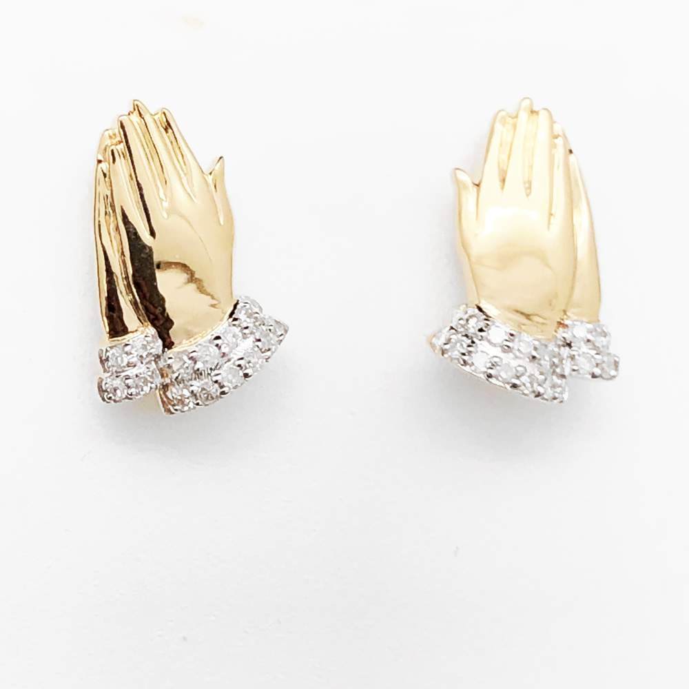Praying Hands Diamond Earrings .08cttw 10K Yellow Gold 10K Yellow Gold HipHopBling