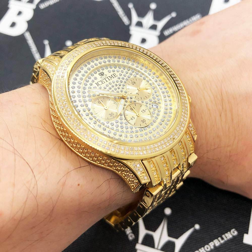 Prince 3.00cttw Diamond Hip Hop IceTime Watch Yellow Gold HipHopBling