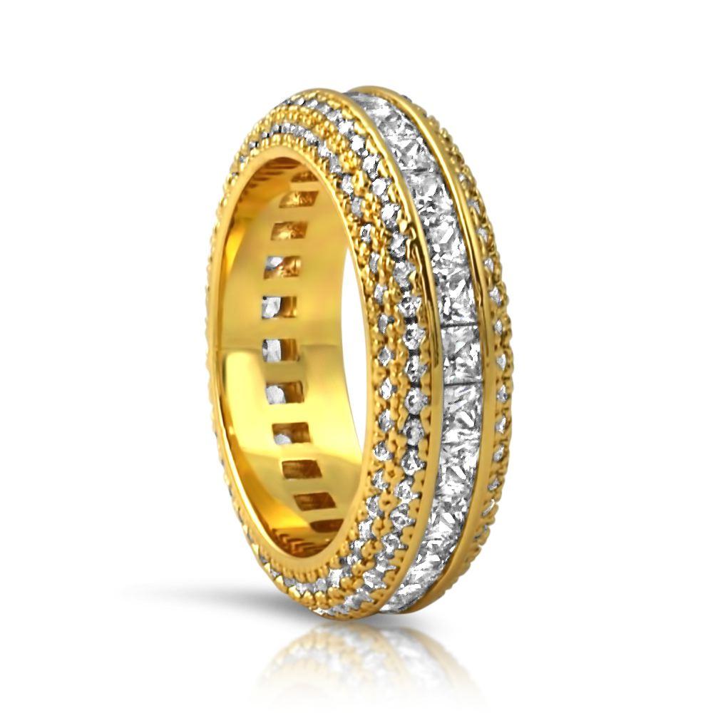 Princess Cut Channel Set Micro Pave CZ Eternity Band Ring in Gold HipHopBling
