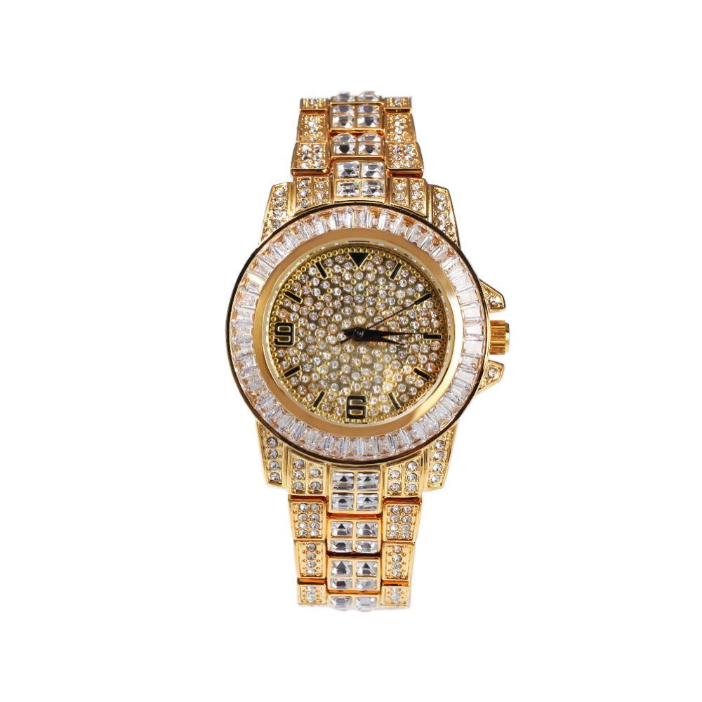 Princess Cut Custom Iced Out Bling Hip Hop Watch Yellow Gold HipHopBling