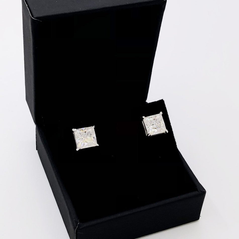 Princess Cut Moissanite VVS D Stud Earrings .925 Sterling Silver White Gold 4MM (0.80 Carats) HipHopBling