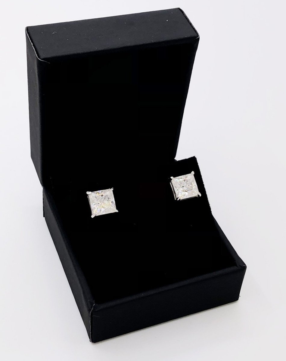 Princess Cut Moissanite VVS D Stud Earrings .925 Sterling Silver White Gold 4MM (0.80 Carats) HipHopBling