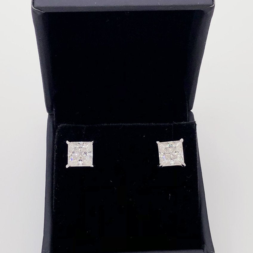 Princess Cut Moissanite VVS D Stud Earrings .925 Sterling Silver White Gold 4MM (0.80 Carats) HipHopBling