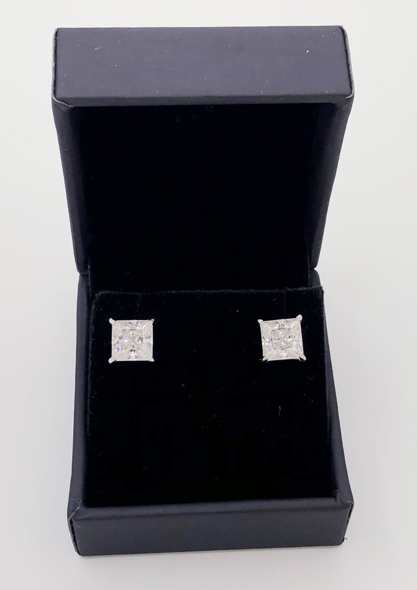 Princess Cut Moissanite VVS D Stud Earrings .925 Sterling Silver White Gold 4MM (0.80 Carats) HipHopBling