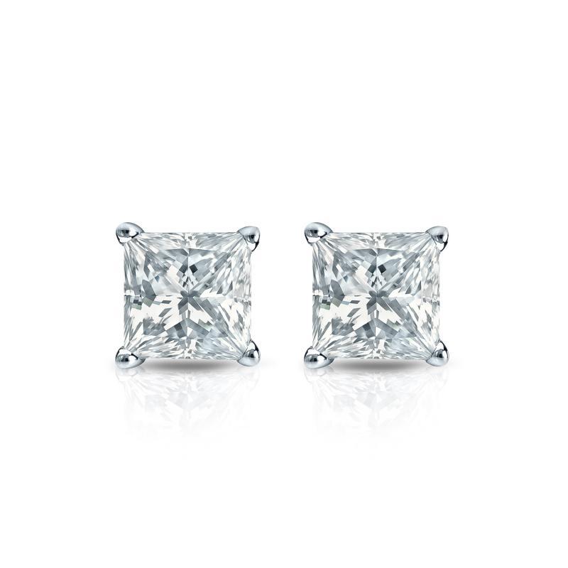 Princess Cut Moissanite VVS D Stud Earrings .925 Sterling Silver White Gold 4MM (0.80 Carats) HipHopBling