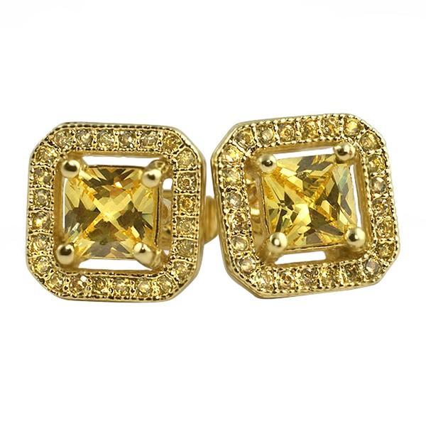Princess Ice Island Micro Pave Iced Out Earrings Canary Gold HipHopBling