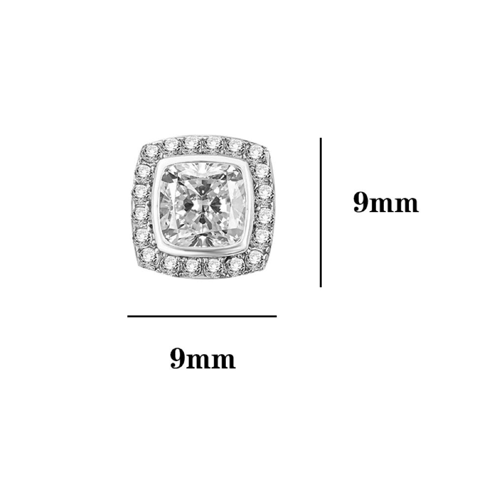 Princess Pave Border CZ Iced Out Earrings .925 Silver White Gold HipHopBling