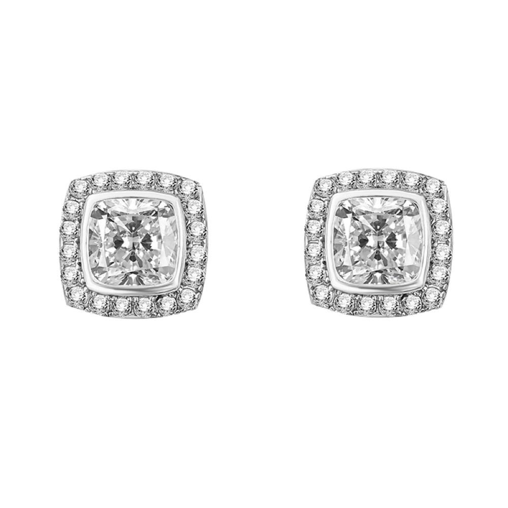 Princess Pave Border CZ Iced Out Earrings .925 Silver White Gold HipHopBling