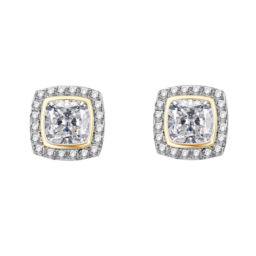Princess Pave Border CZ Iced Out Earrings .925 Silver Yellow Gold HipHopBling