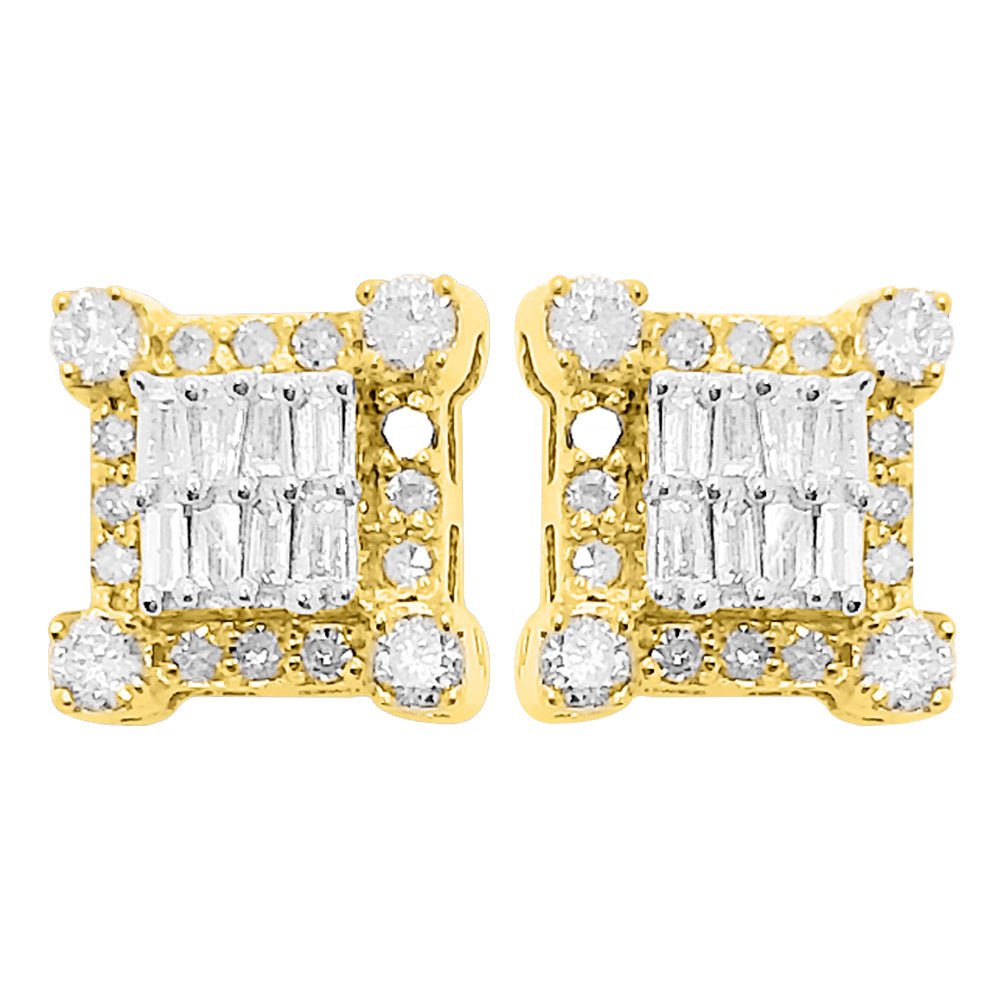 Prong Box Baguette Diamond Earrings .37cttw 10K Yellow Gold HipHopBling