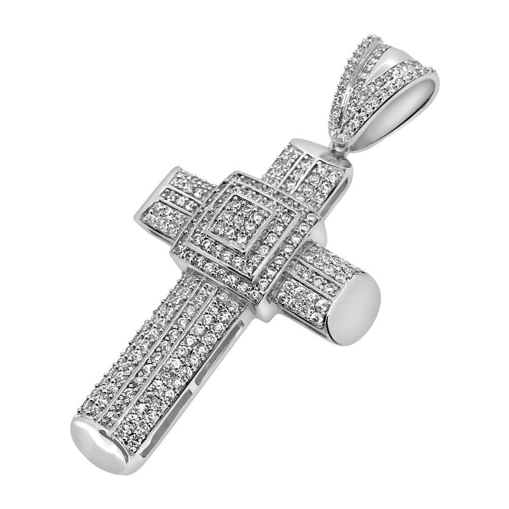 Puffed Box Cross Bling Bling CZ Micro Pave Pendant Pendant Only HipHopBling