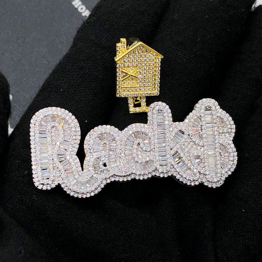 RACK$ Baguette VVS CZ Hip Hop Bling Bling Pendant Yellow Gold HipHopBling