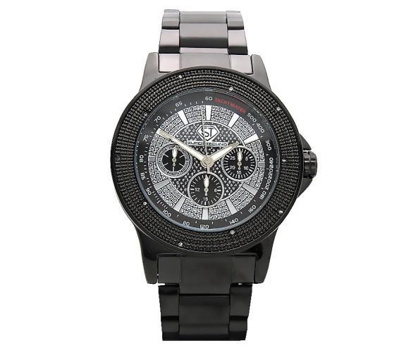 Real Diamond .10ct All Black Metal Super Techno Watch Tachymater Dial HipHopBling