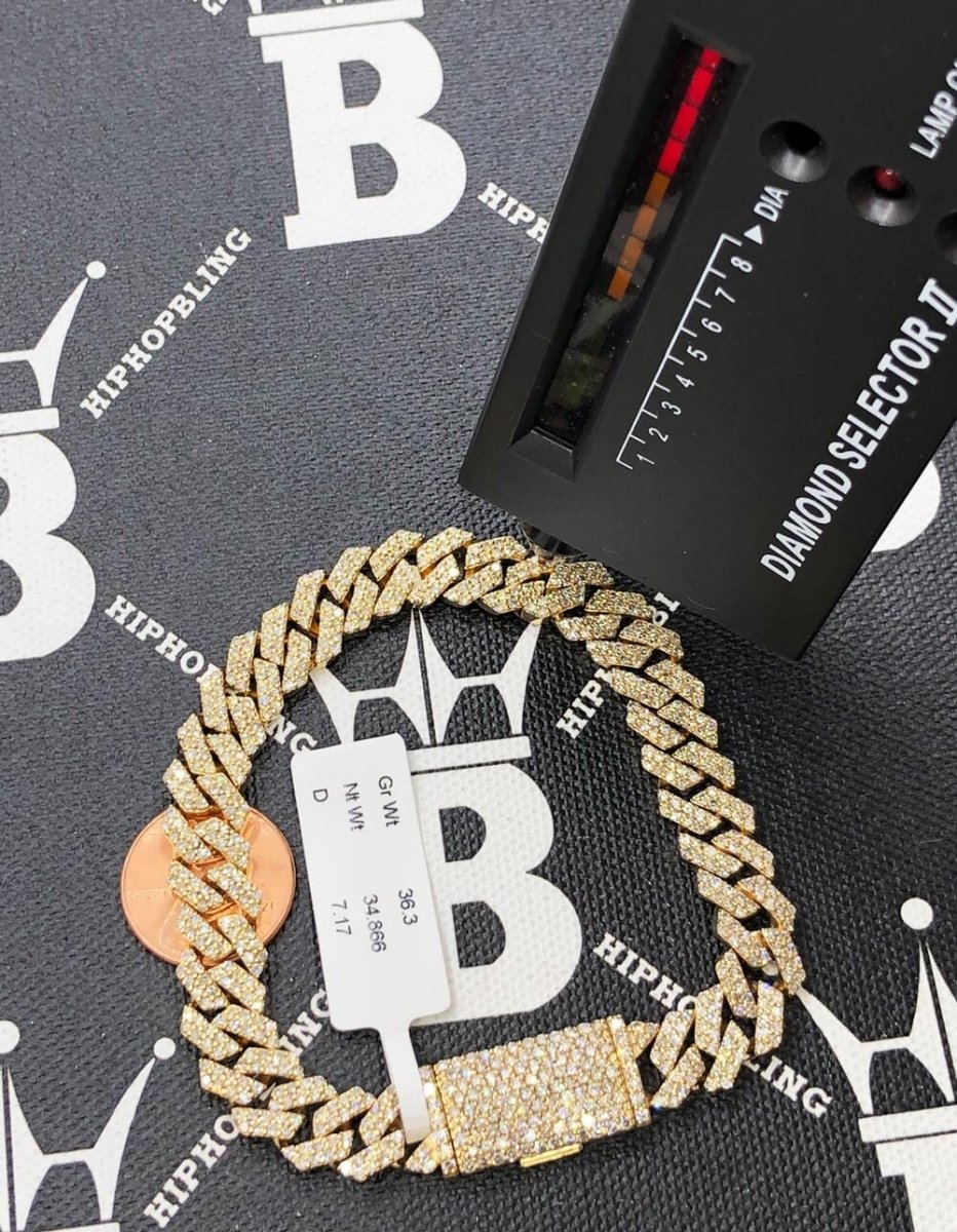 Real Diamond Cuban Bracelet 10MM Sharp Links 10K Yellow or White Gold 10K White Gold 8" Bracelet HipHopBling