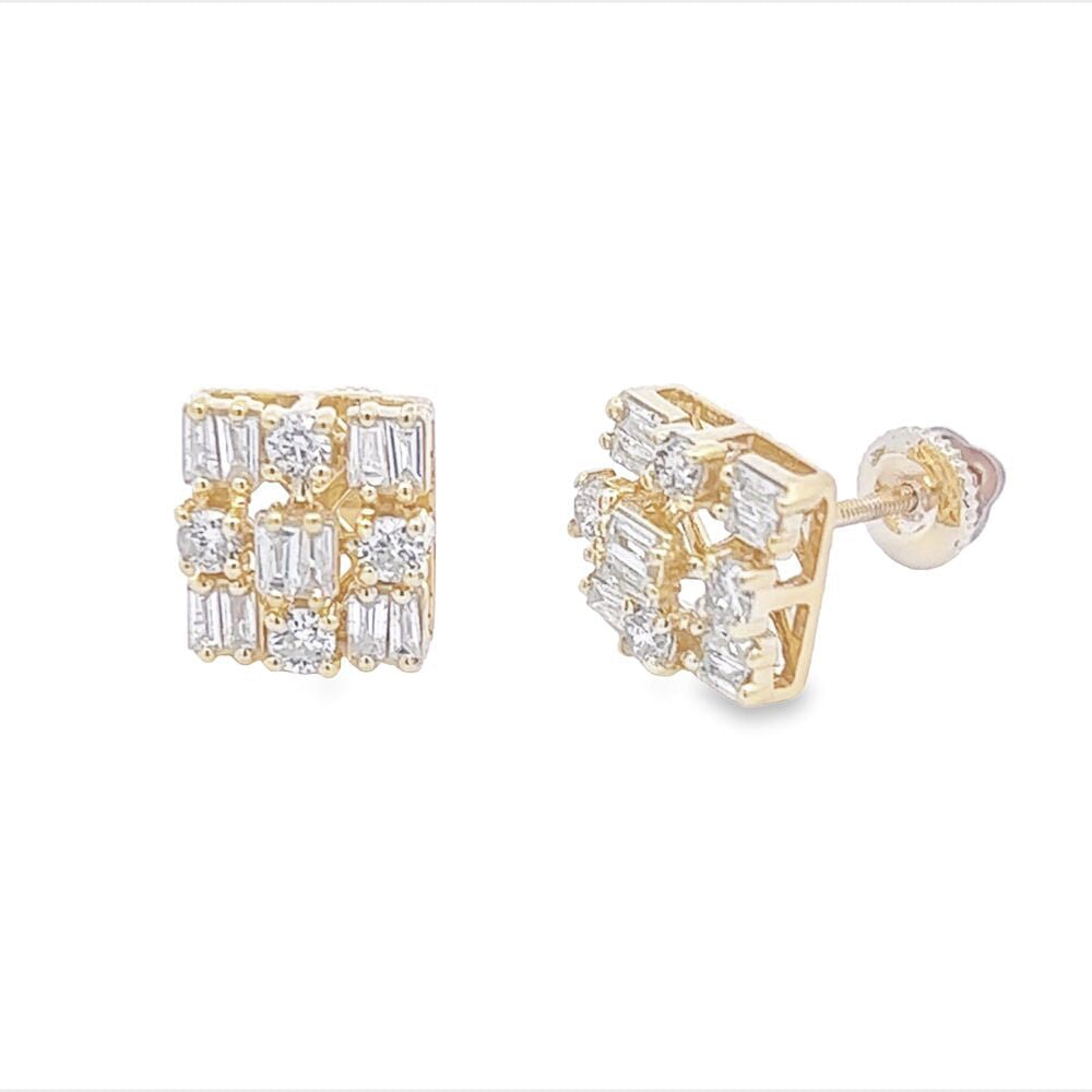 Rectangle Cluster Baguette Diamond Earrings .64cttw 10K Gold 10K Yellow Gold HipHopBling
