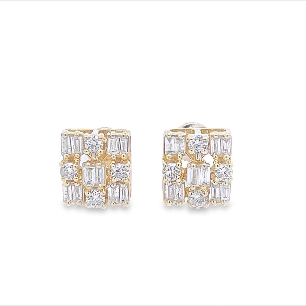 Rectangle Cluster Baguette Diamond Earrings .64cttw 10K Gold 10K Yellow Gold HipHopBling