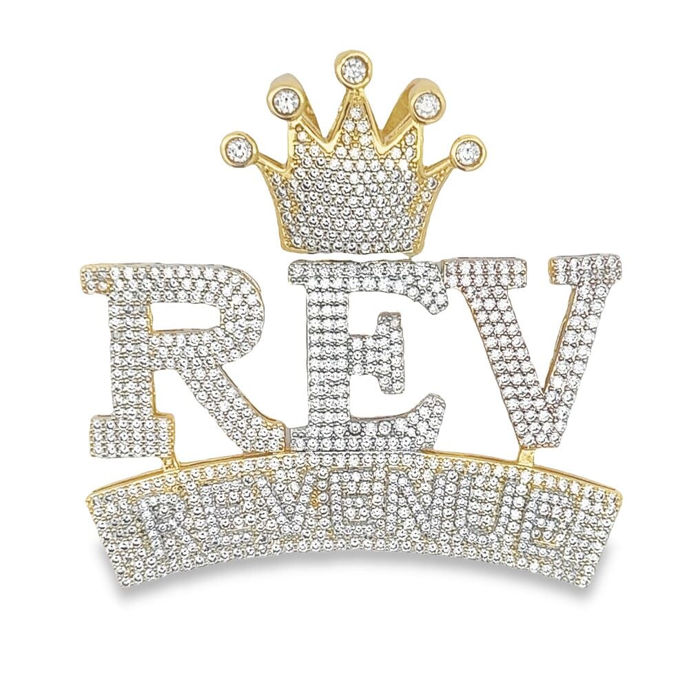 REV Revenue Crown VVS CZ Hip Hop Bling Pendant Yellow Gold HipHopBling