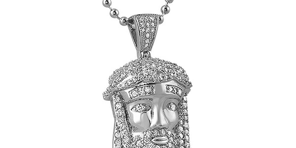 Rhodium Micro Jesus Piece Pendant HipHopBling
