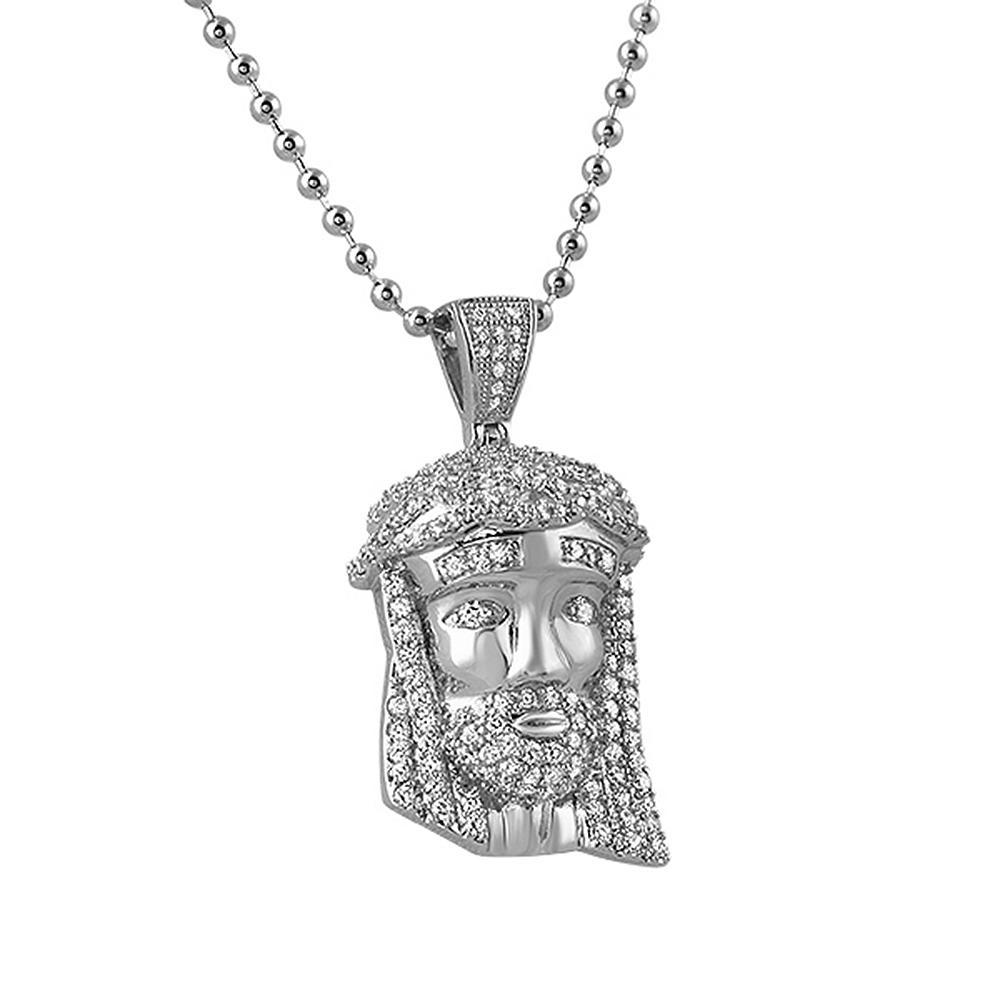 Rhodium Micro Jesus Piece Pendant HipHopBling