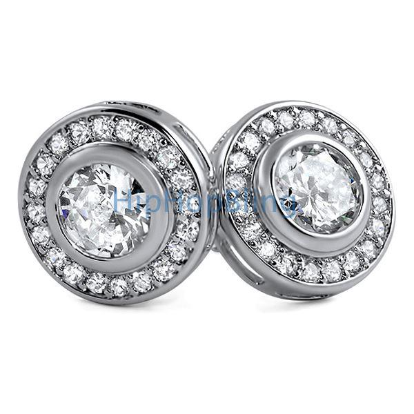 Rhodium Solitaire Circle CZ Bling Earrings HipHopBling
