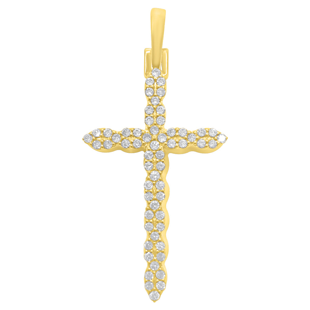 Ribbed Cross .61cttw Diamond Pendant 10K White Or Yellow Gold HipHopBling