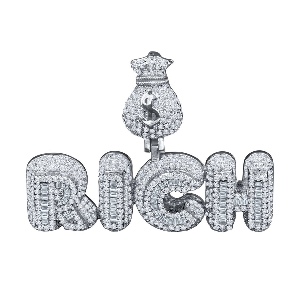 RICH Money Bag CZ Iced Out Pendant .925 Sterling Silver Yellow Gold HipHopBling