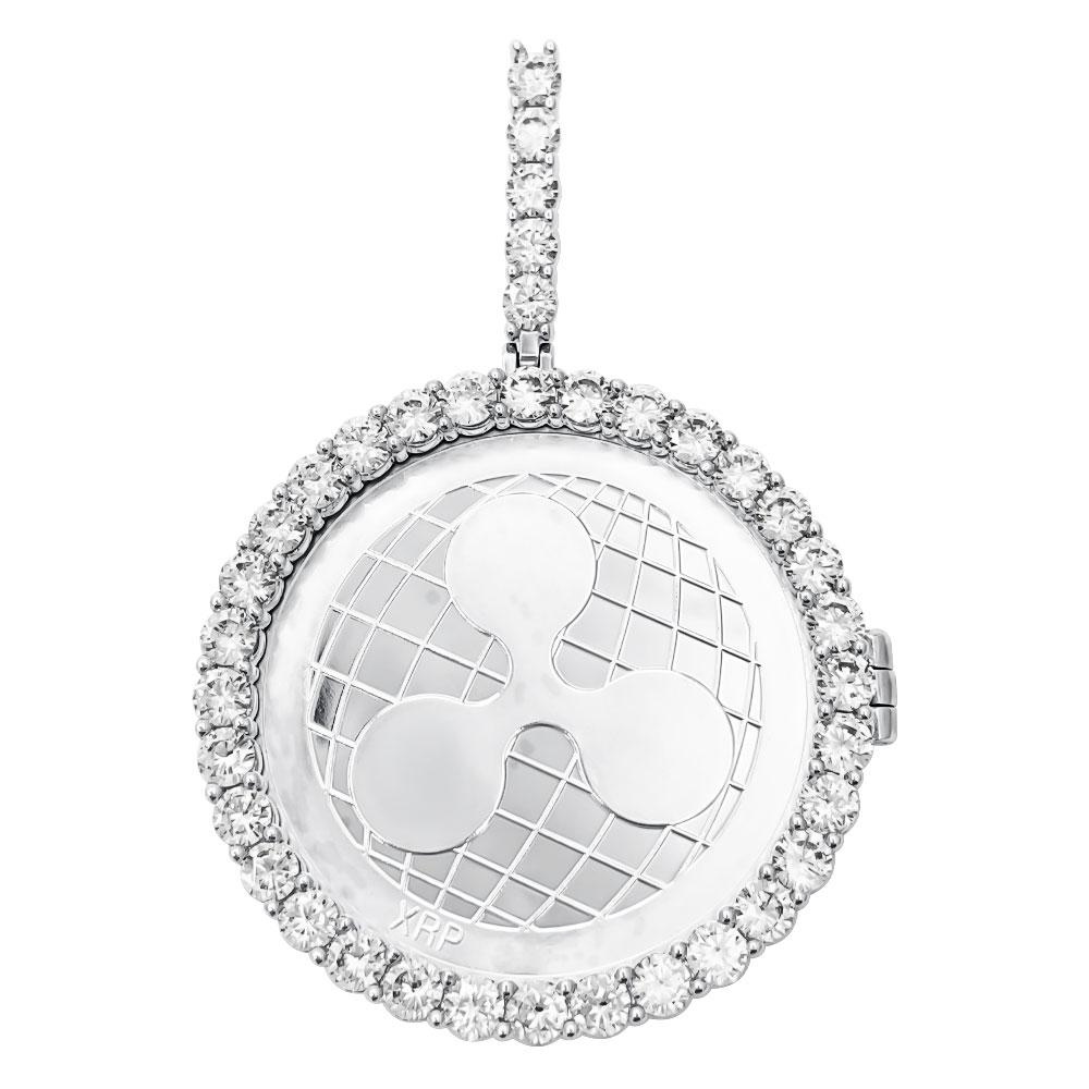 Ripple XRP Coin Iced Out Frame Pendant Yellow Gold Tennis CZ Frame HipHopBling