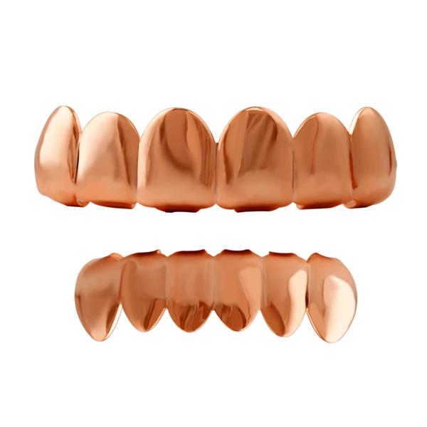 Rose Gold Shiny Grillz Top Bottom Set HipHopBling
