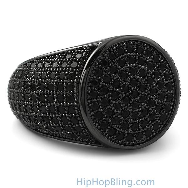 Round Black CZ Micro Pave Bling Ring HipHopBling