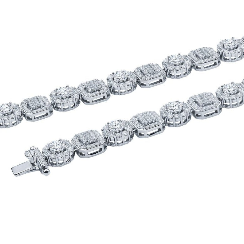 Round & Square Chunky CZ Iced out Chain .925 Sterling Silver 20" HipHopBling