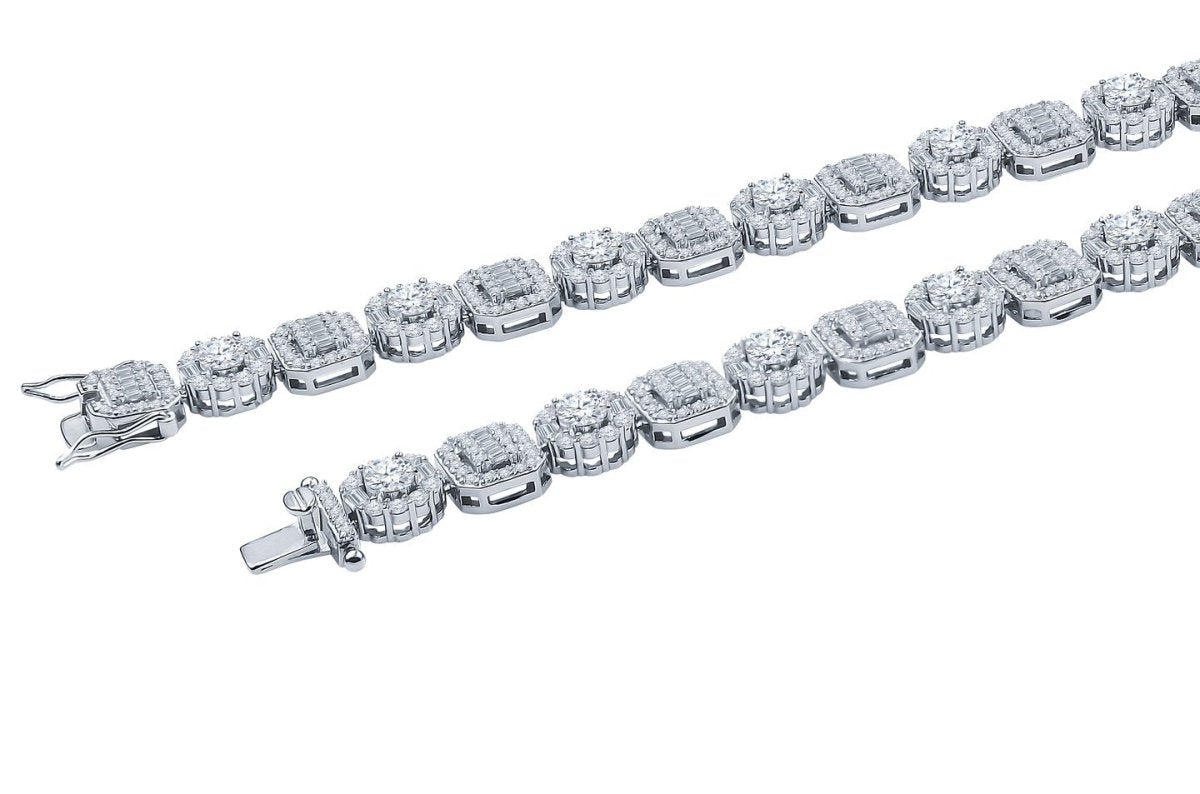Round & Square Chunky CZ Iced out Chain .925 Sterling Silver 20" HipHopBling