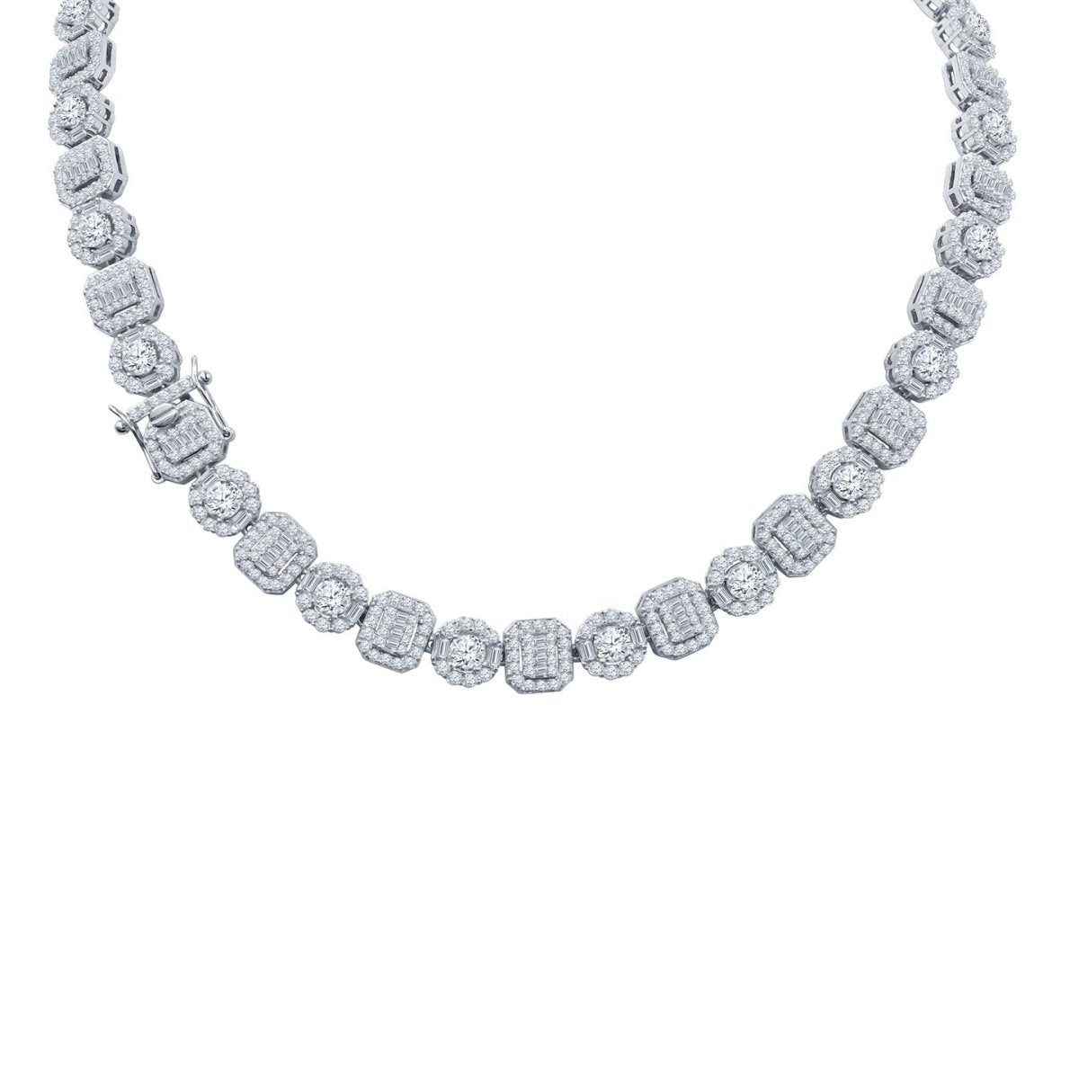 Round & Square Chunky CZ Iced out Chain .925 Sterling Silver 20" HipHopBling