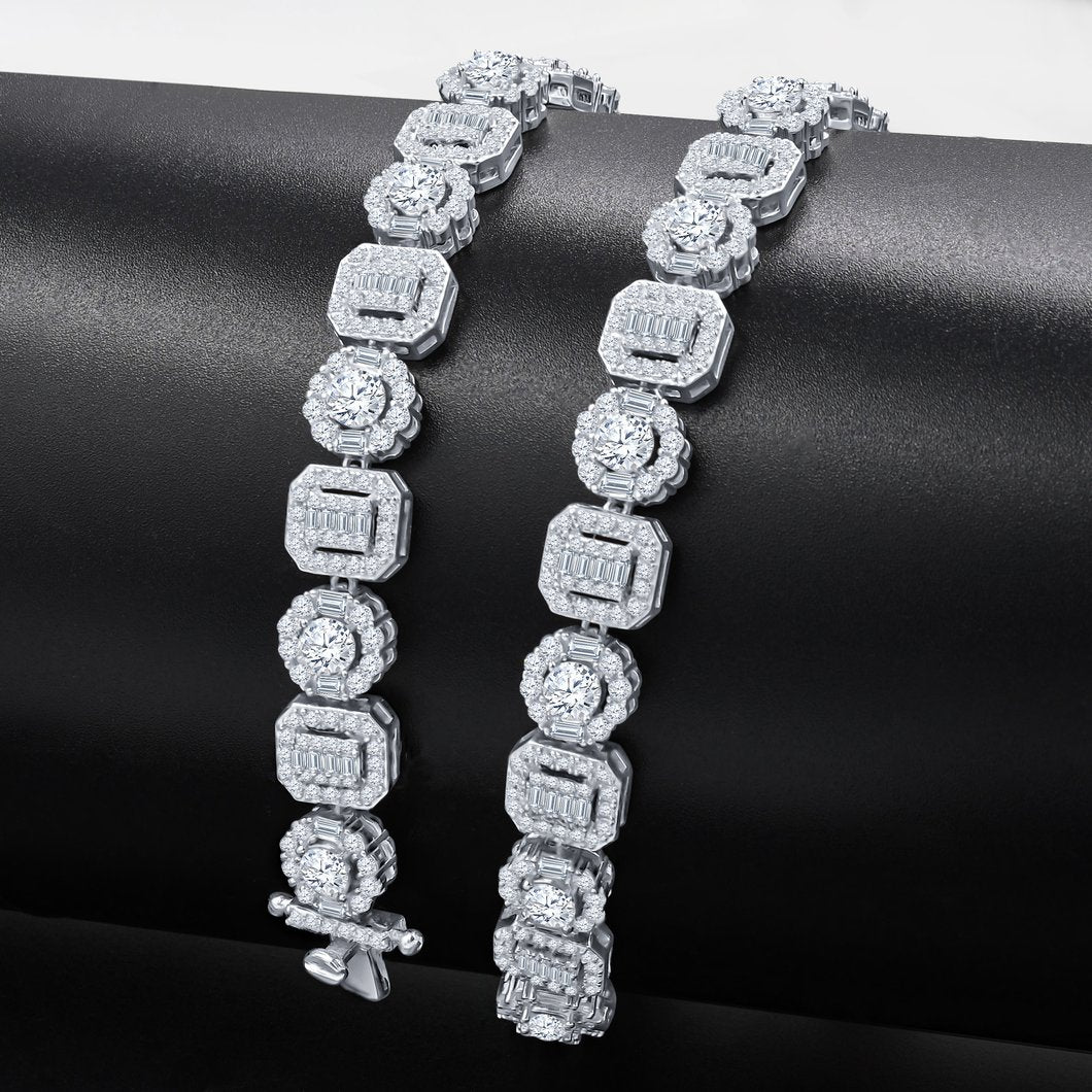 Round & Square Chunky CZ Iced out Chain .925 Sterling Silver 20" HipHopBling