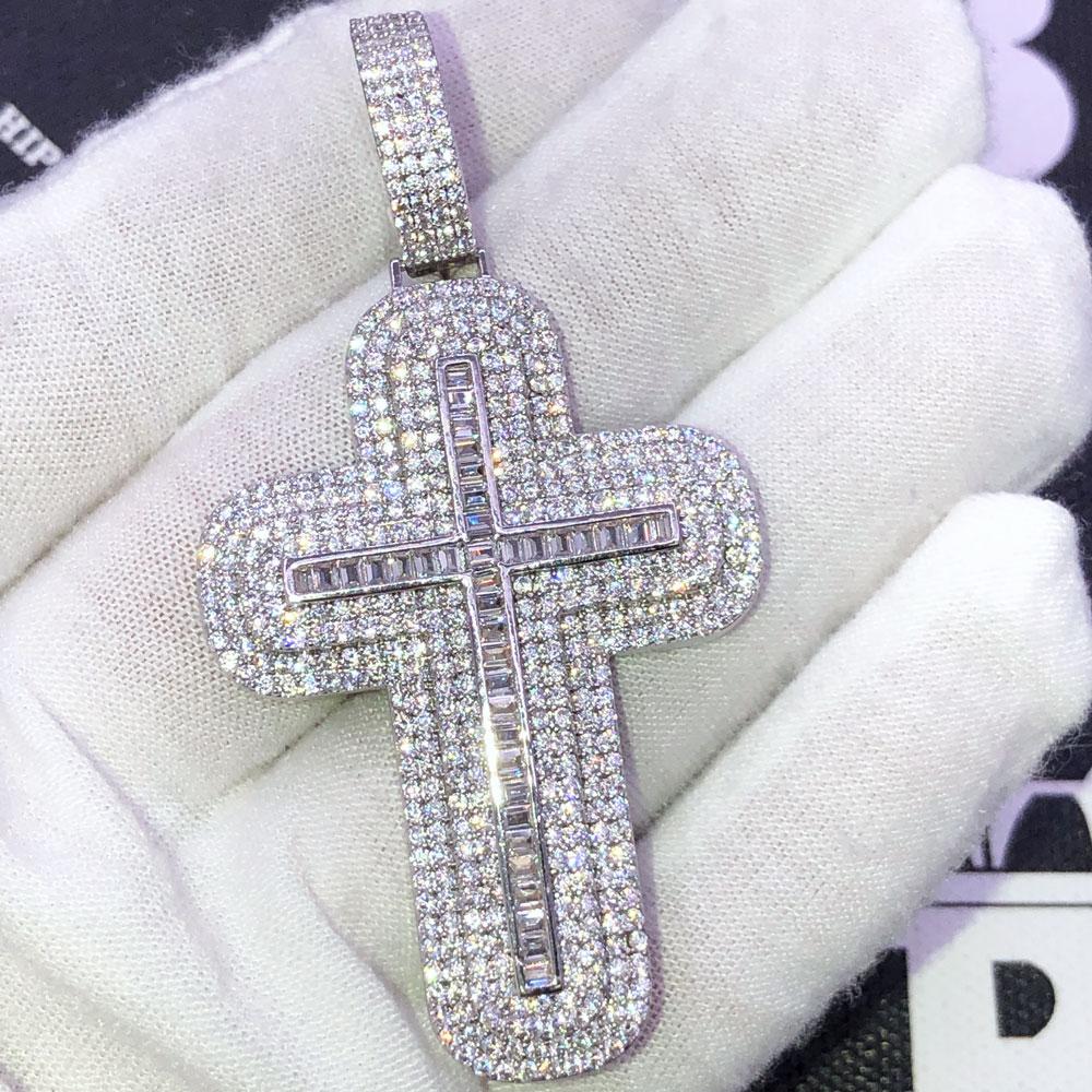 Rounded Layered Cross Baguette CZ Hip Hop Bling Pendant HipHopBling