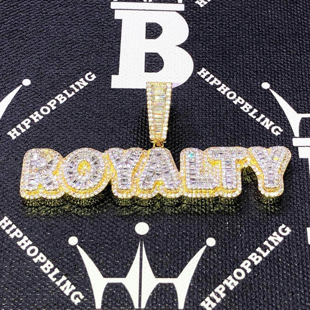 Royalty Baguette CZ Hip Hop Bling Bling Pendant White Gold HipHopBling