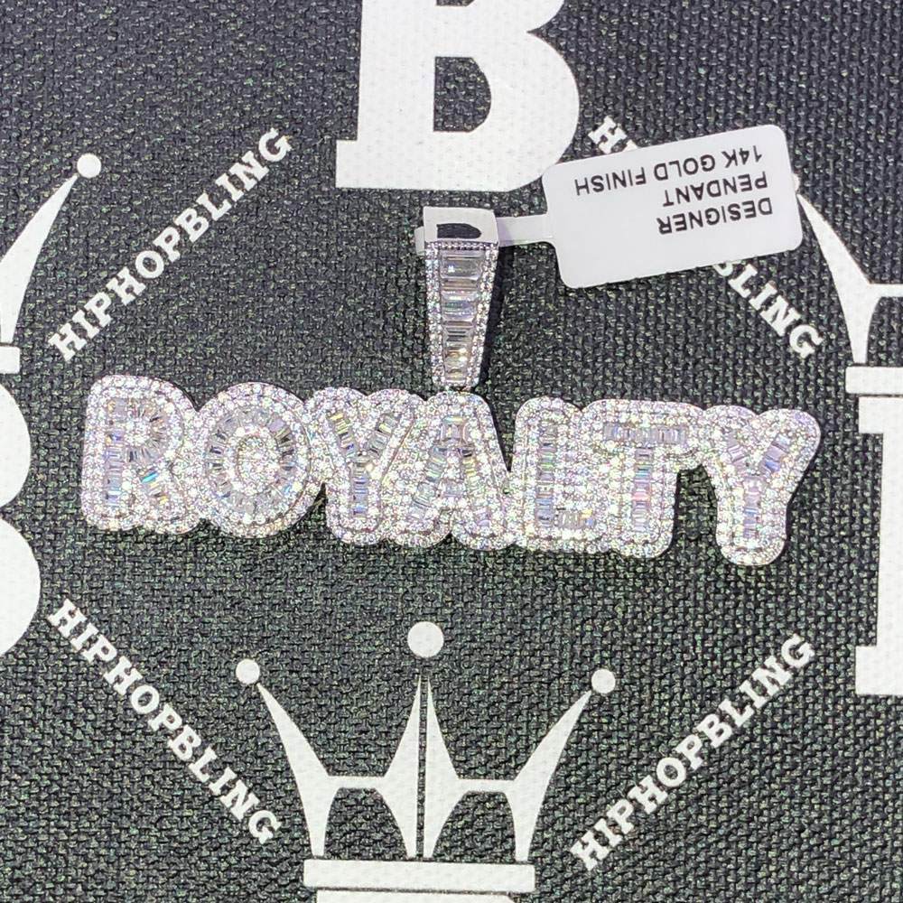 Royalty Baguette CZ Hip Hop Bling Bling Pendant White Gold HipHopBling