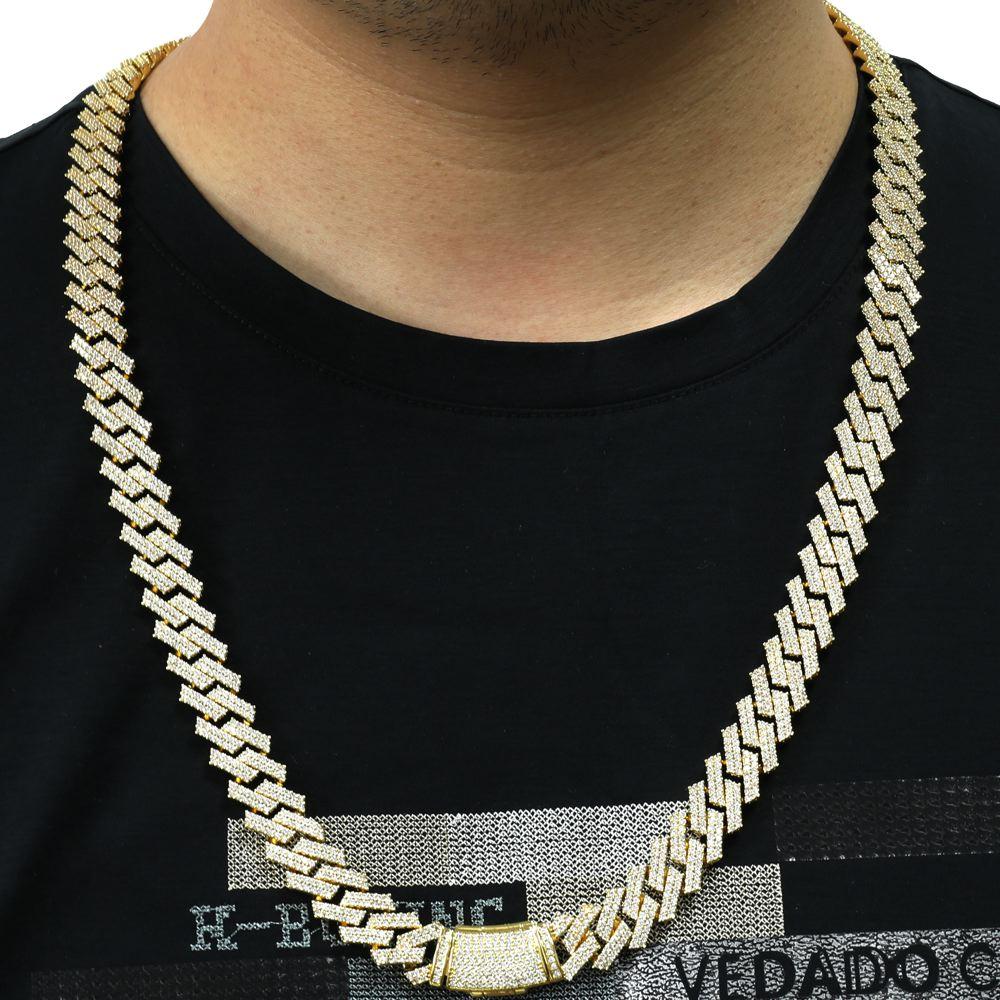 Sharp 14MM Cuban Iced Out Chain Yellow Gold 18" HipHopBling