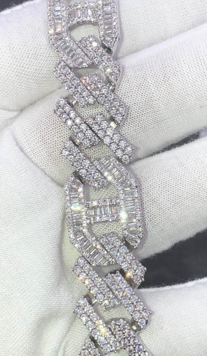 Sharp Baguette Mariner Figaro Iced Out Hip Hop Bracelet White Gold 8" HipHopBling