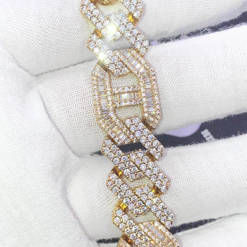 Sharp Baguette Mariner Figaro Iced Out Hip Hop Bracelet Yellow Gold 8" HipHopBling