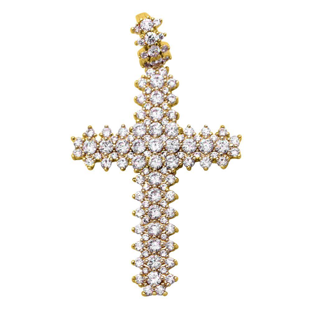 Sharp Cross Iced Out Bling Bling Pendant Yellow Gold HipHopBling