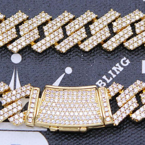 Sharp Cuban Bling Bling Chain 14MM White / Yellow Gold Yellow Gold 30" HipHopBling