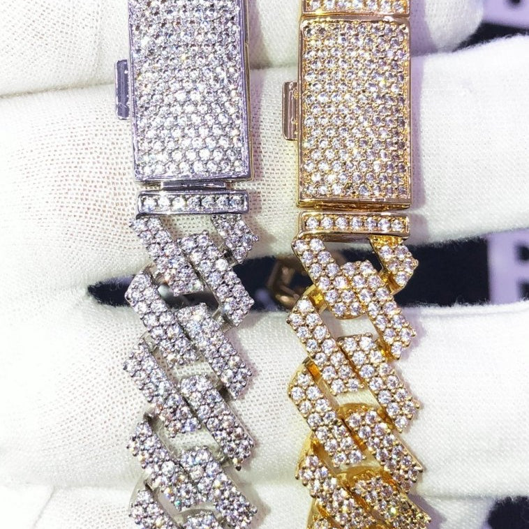 Sharp Cuban Link Hip Hop Bling Bling 14MM Bracelet White Gold 7" HipHopBling