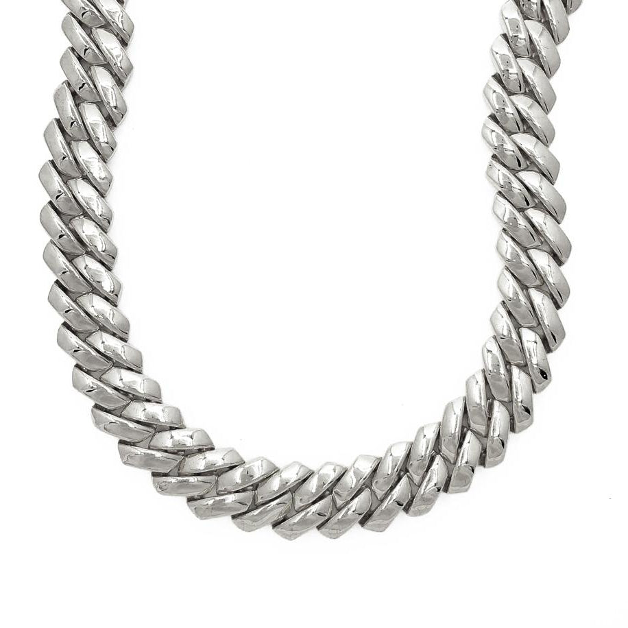 Sharp Cuban Polished Hip Hop Chain White Gold 18" HipHopBling