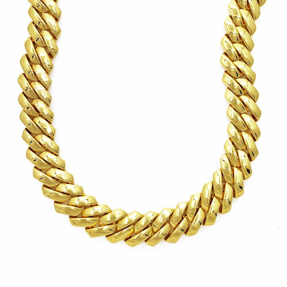 Sharp Cuban Polished Hip Hop Chain Yellow Gold 18" HipHopBling