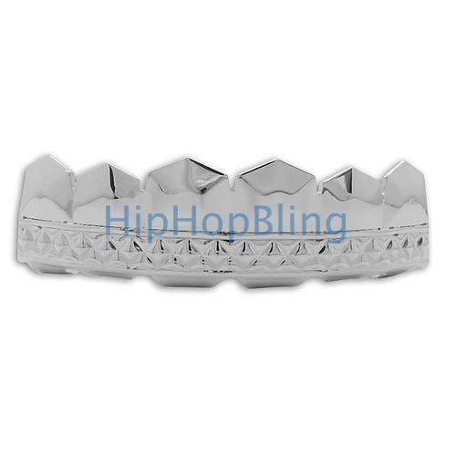 Sharp Diamond Cut Platinum Teeth Grillz HipHopBling