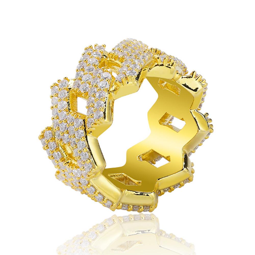 Sharp Gold Cuban Link Eternity Mens VVS Iced Out Ring 7 HipHopBling