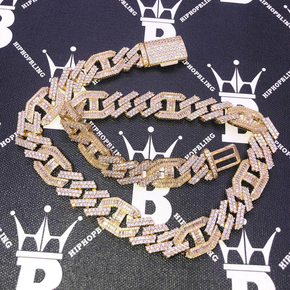 Sharp Mariner Figaro Bling Bling CZ Iced Out Chain White Gold 20" HipHopBling