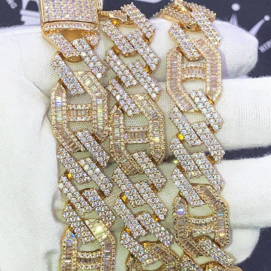 Sharp Mariner Figaro Bling Bling CZ Iced Out Chain Yellow Gold 20" HipHopBling
